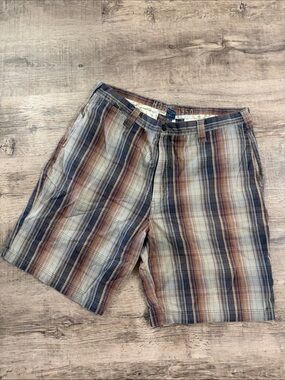 Hobie Men's Plaid Flat-Front Shorts in Blue, Brown & Tan